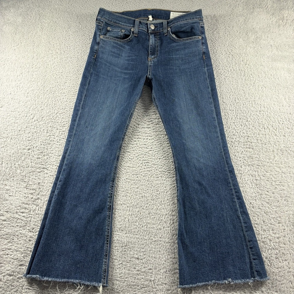 Rag & Bone Flare Jeans Womens 28 Faded Raw Hem Mid Rise 25" Inseam Bell Bottom